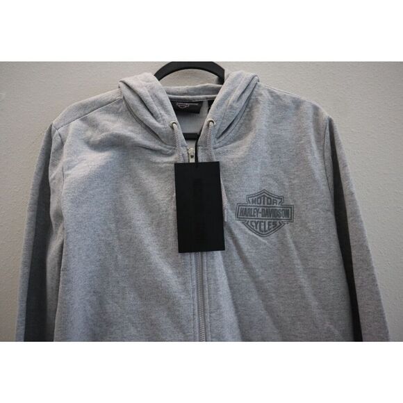 Harley-Davidson Women Sz L Gray Heather Special Racer Font Zip Front Hoodie - Picture 3 of 9